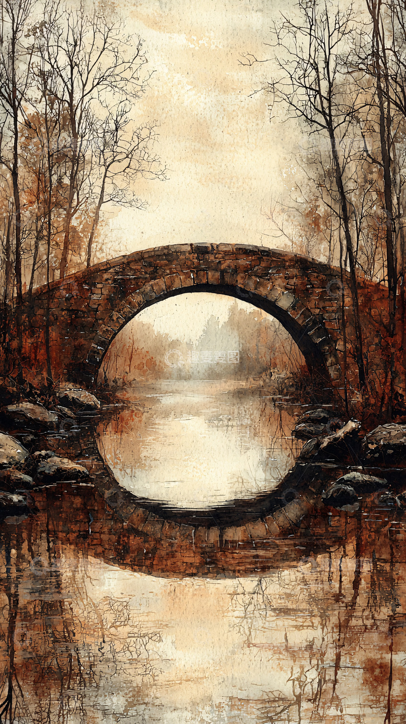 高清大图下载【趣麦麦图】古桥倒影