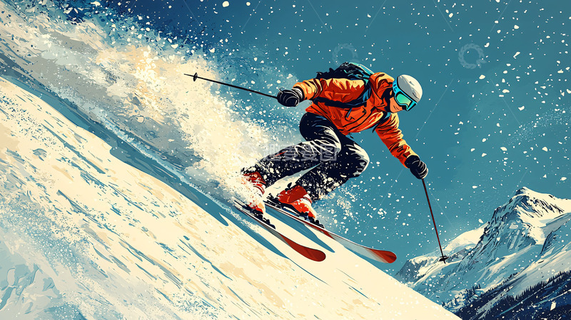 高清大图下载【趣麦麦图】滑雪运动员雪山飞驰