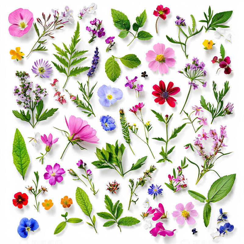 高清大图下载【趣麦麦图】白色背景上的各种野花