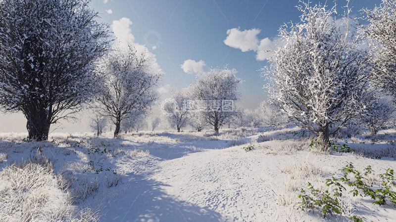 高清大图下载【趣麦麦图】冬日雪景树林小路