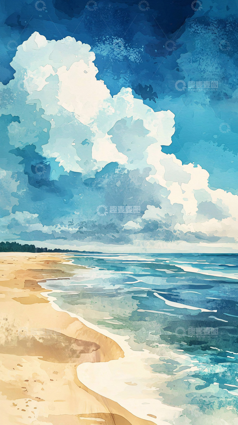 水彩海滩