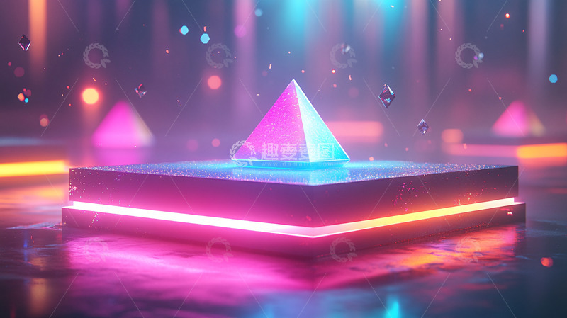 高清大图下载【趣麦麦图】霓虹灯下的几何金字塔