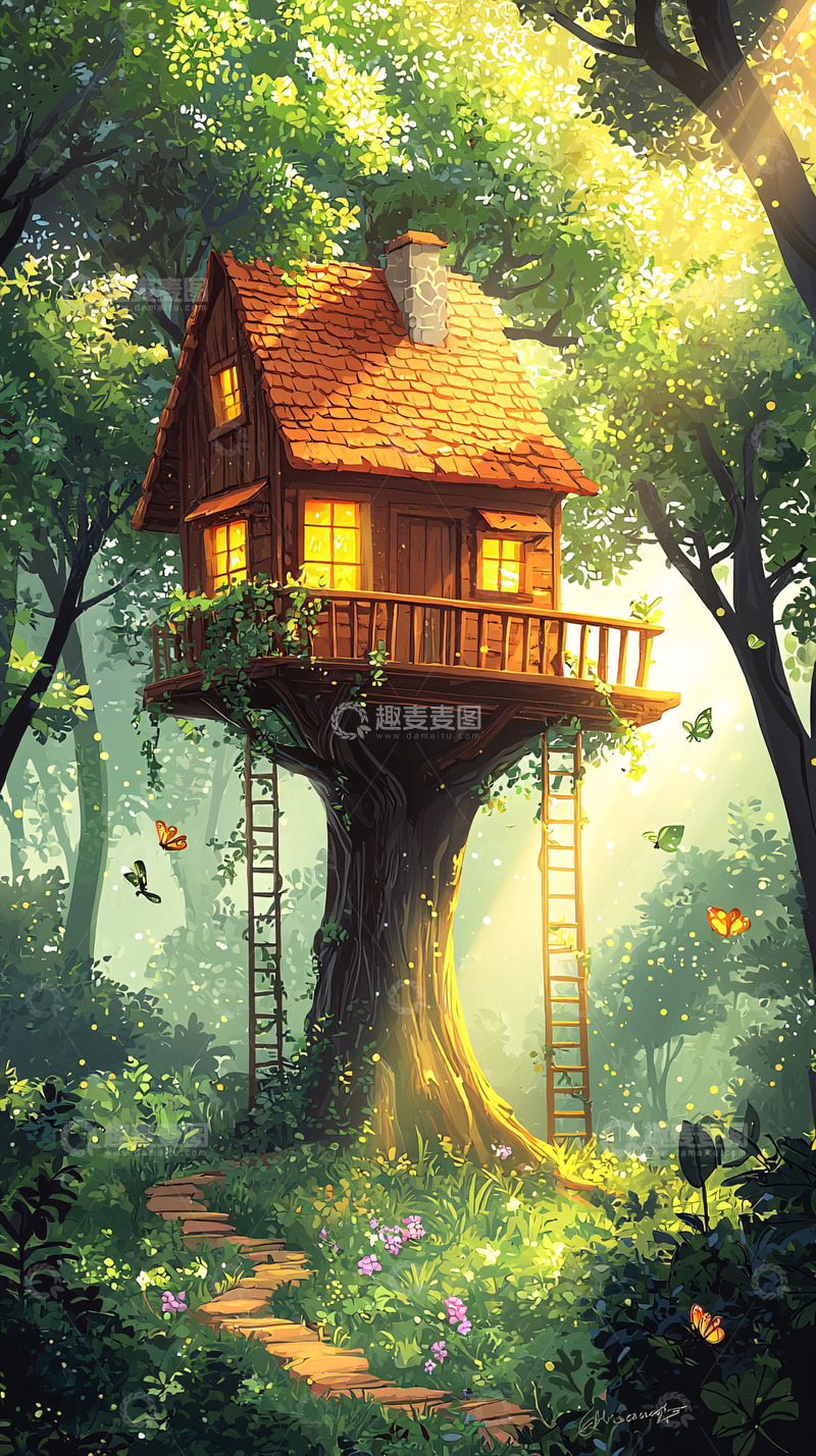 高清大图下载【趣麦麦图】森林树屋