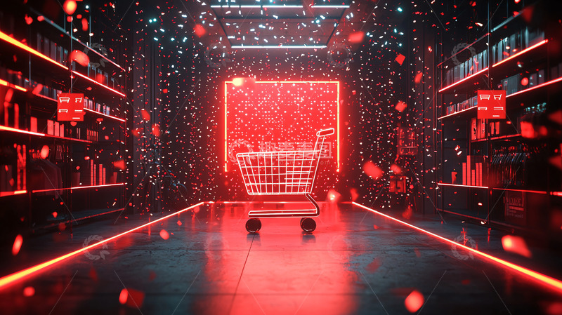 高清大图下载【趣麦麦图】红色霓虹灯购物通道