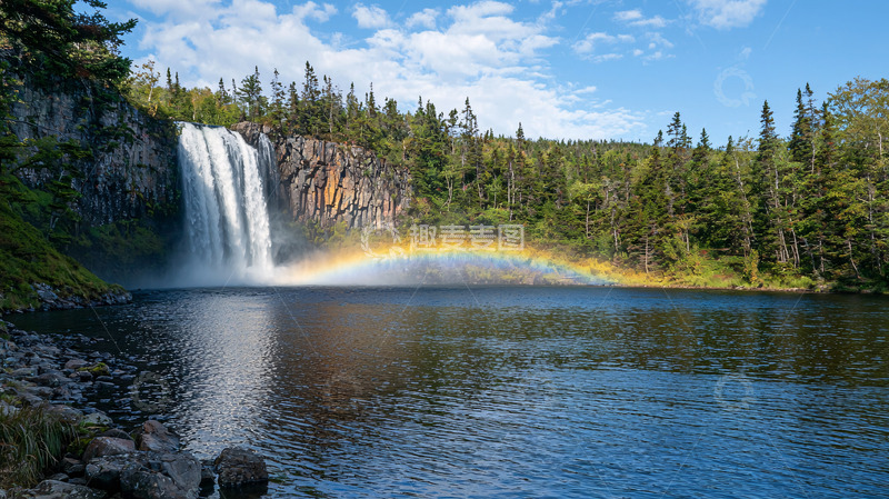 高清大图下载【趣麦麦图】瀑布彩虹森林湖泊