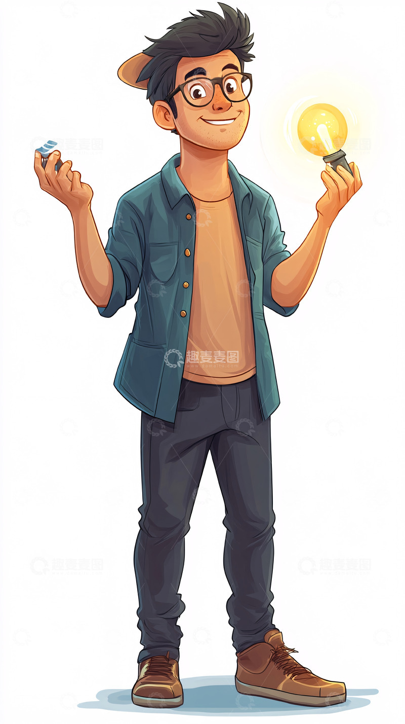 高清大图下载【趣麦麦图】戴眼镜男孩卡通形象