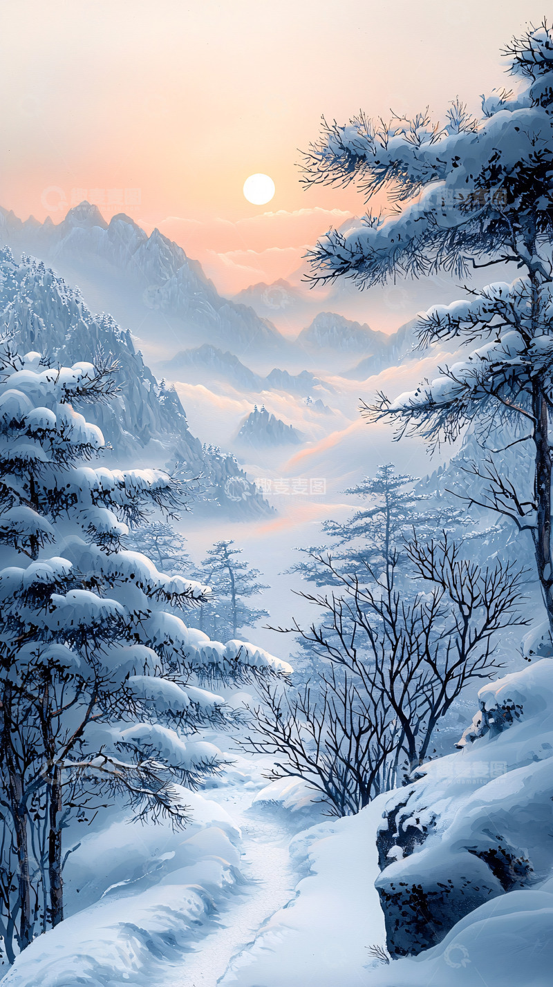 高清大图下载【趣麦麦图】雪山日出唯美景色