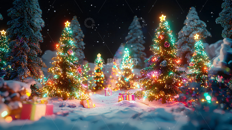 高清大图下载【趣麦麦图】梦幻圣诞树林