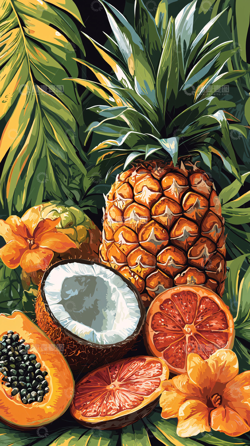 高清大图下载【趣麦麦图】热带水果静物画