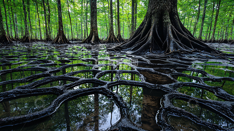 高清大图下载【趣麦麦图】茂密森林湿地树根