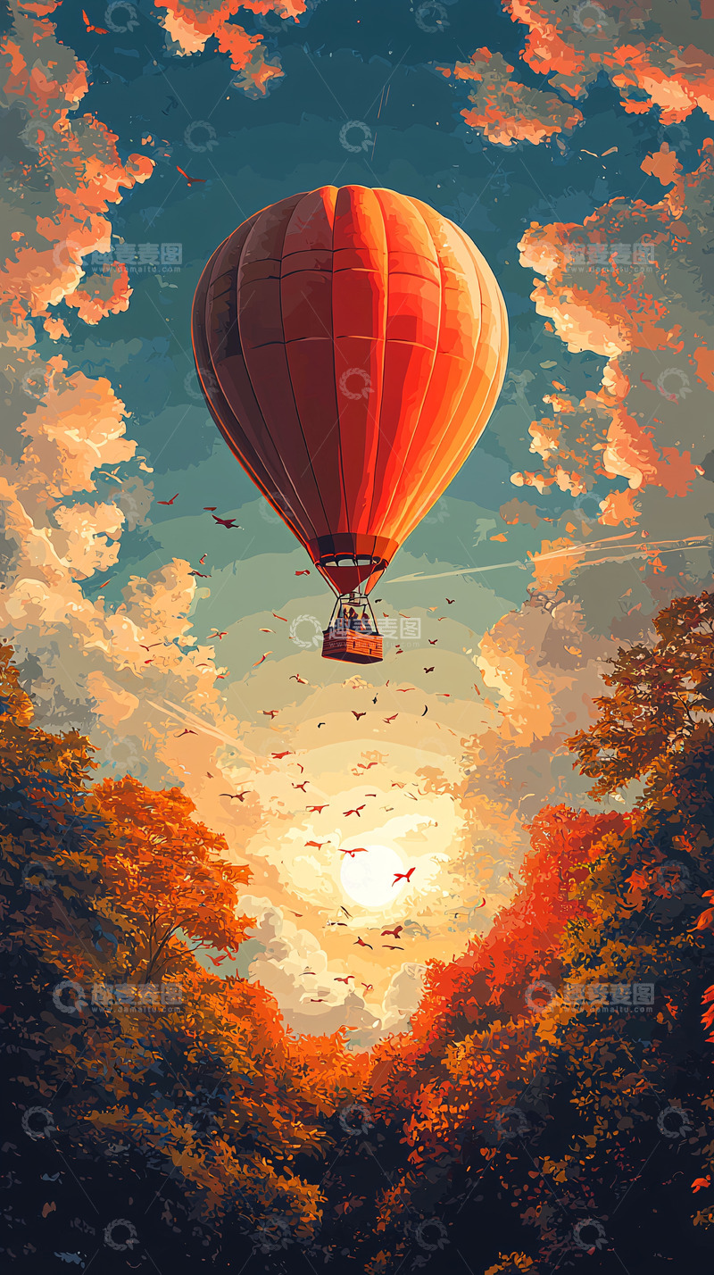 高清大图下载【趣麦麦图】热气球日落风景