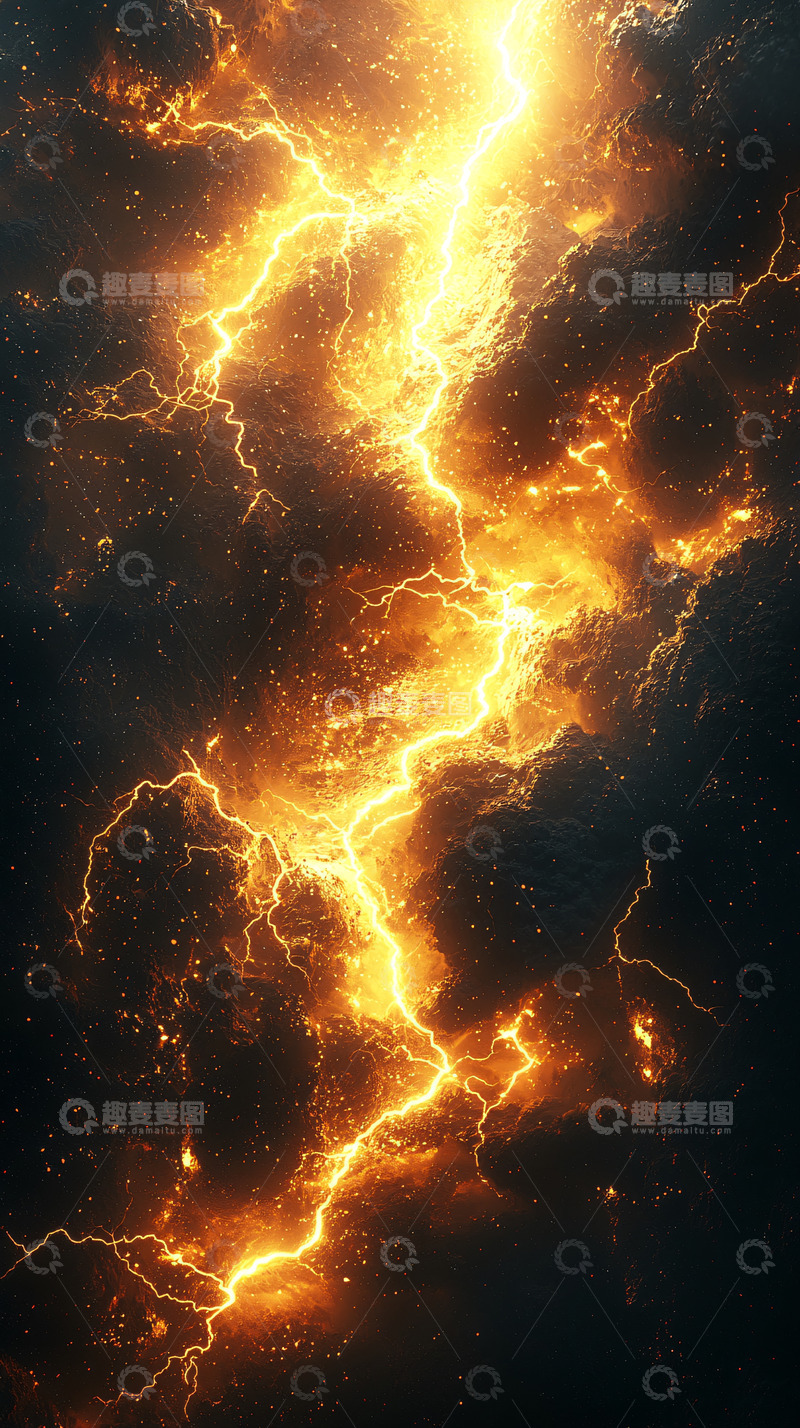 高清大图下载【趣麦麦图】金色闪电划破黑暗夜空