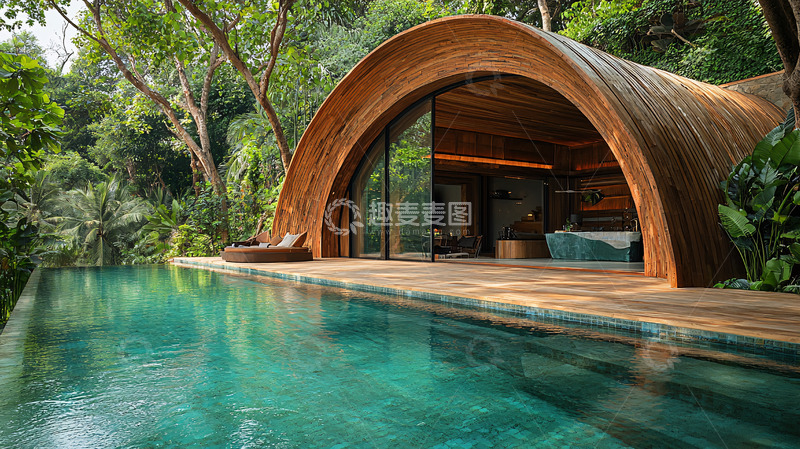 高清大图下载【趣麦麦图】森林木屋泳池别墅