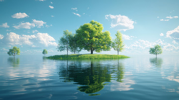 湖中小岛上的树木