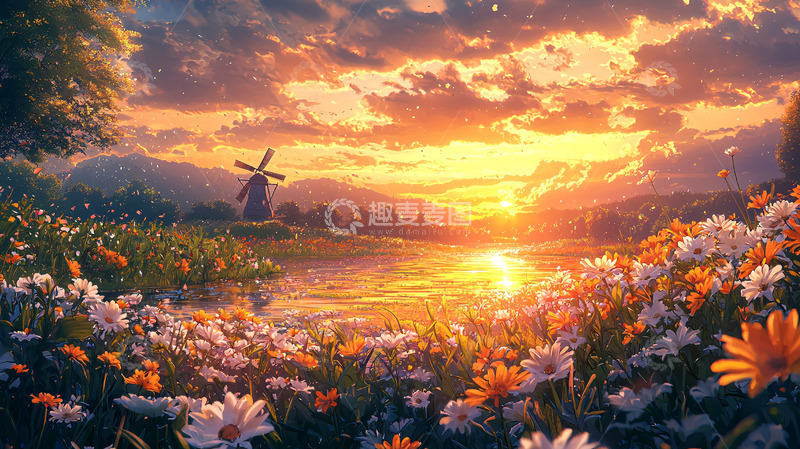 高清大图下载【趣麦麦图】夕阳下的田园风光