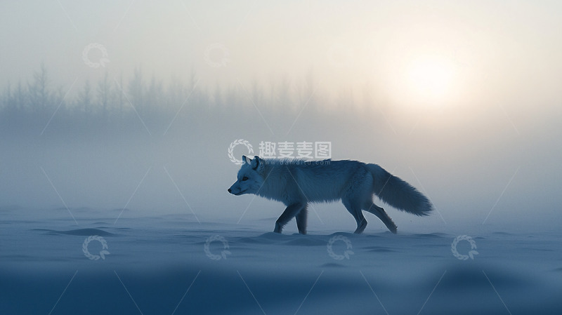 高清大图下载【趣麦麦图】雾中北极狐