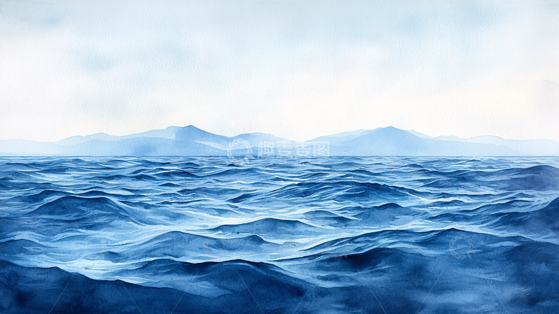 高清大图下载【趣麦麦图】海面波光粼粼远山朦胧