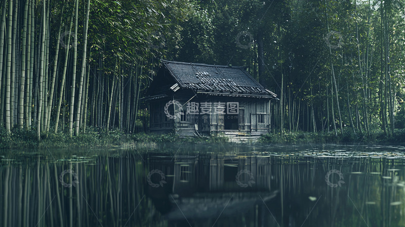 高清大图下载【趣麦麦图】竹林小屋