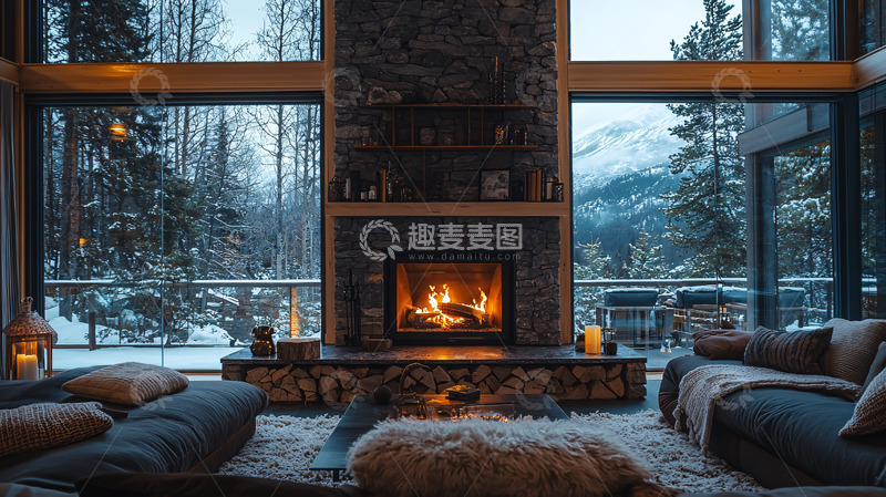 高清大图下载【趣麦麦图】壁炉旁温暖小屋