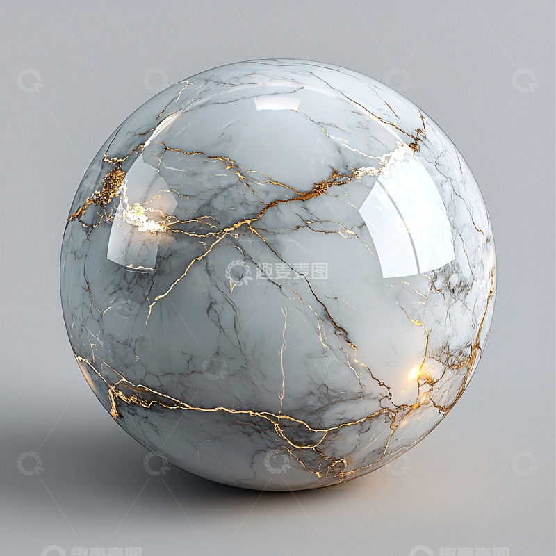 高清大图下载【趣麦麦图】白色大理石金色纹理球体