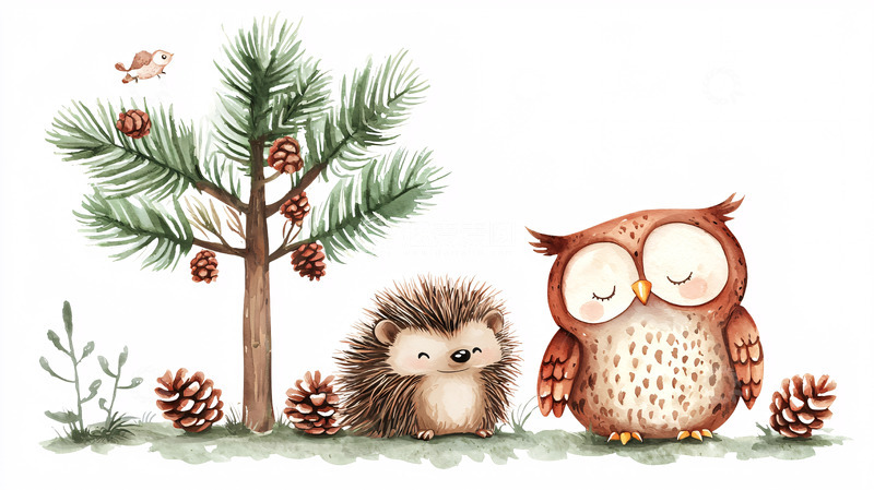 高清大图下载【趣麦麦图】水彩森林动物