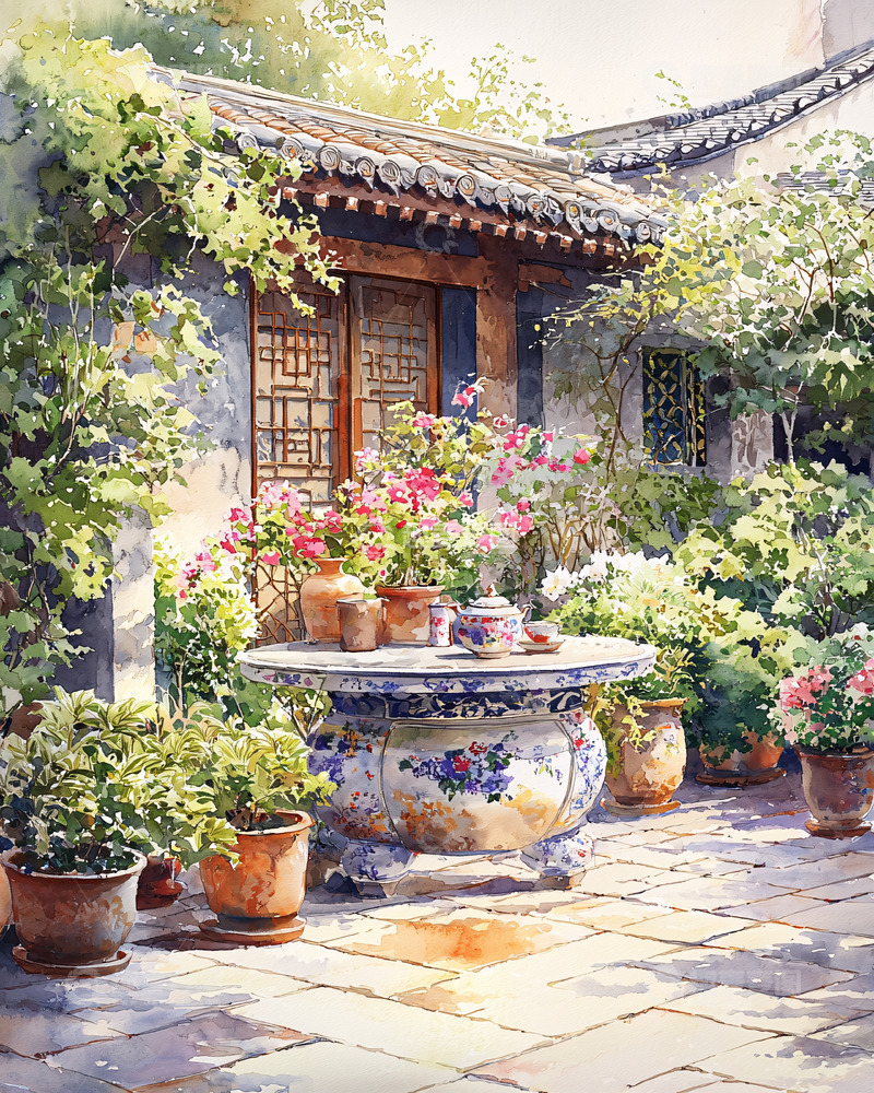 高清大图下载【趣麦麦图】水墨江南庭院