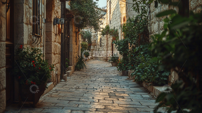 高清大图下载【趣麦麦图】古色古香的欧洲石板路巷子