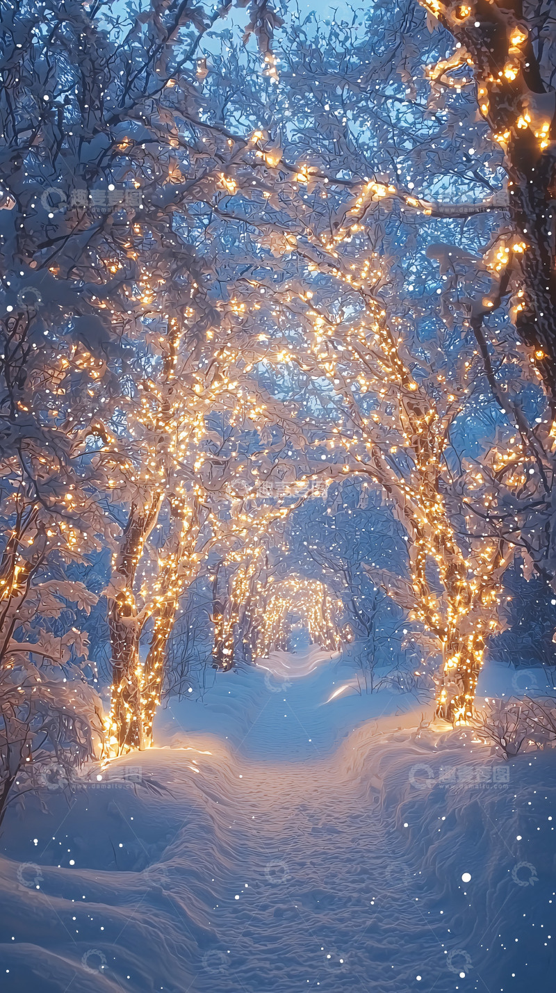 高清大图下载【趣麦麦图】雪地树木灯光装饰