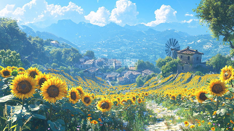 高清大图下载【趣麦麦图】向日葵田园乡村风光