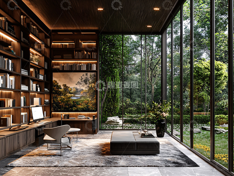 高清大图下载【趣麦麦图】暗黑系书房设计