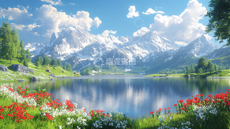 高清大图下载【趣麦麦图】雪山湖泊风景