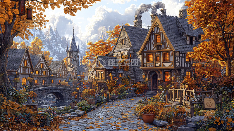 高清大图下载【趣麦麦图】秋日童话小镇风光