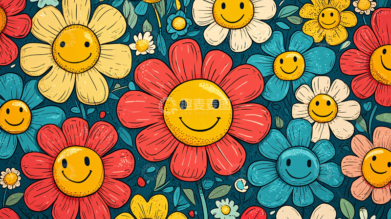 高清大图下载【趣麦麦图】手绘微笑花朵图案