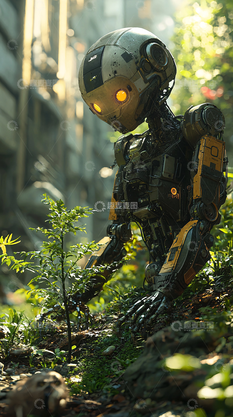 高清大图下载【趣麦麦图】机器人照顾植物