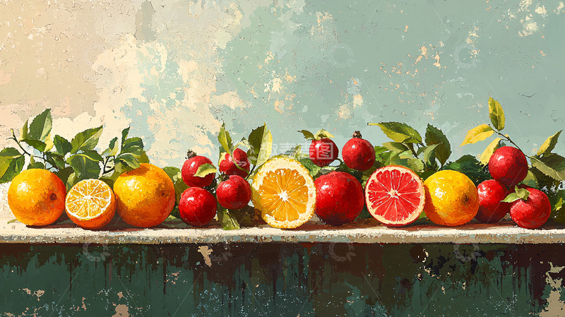 高清大图下载【趣麦麦图】柑橘类水果静物画