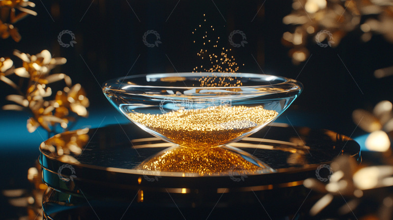 高清大图下载【趣麦麦图】金粉洒落在玻璃碗中