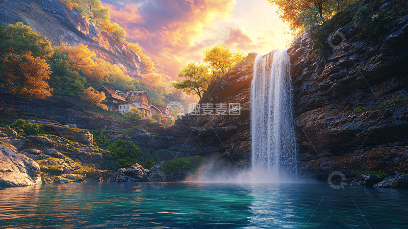 高清大图下载【趣麦麦图】秋日峡谷瀑布风景