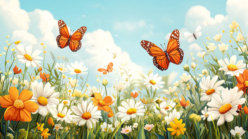 高清大图下载【趣麦麦图】春天花海蝴蝶