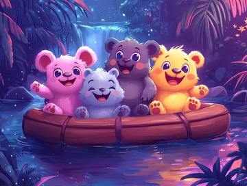 四只小熊乘木筏漂流