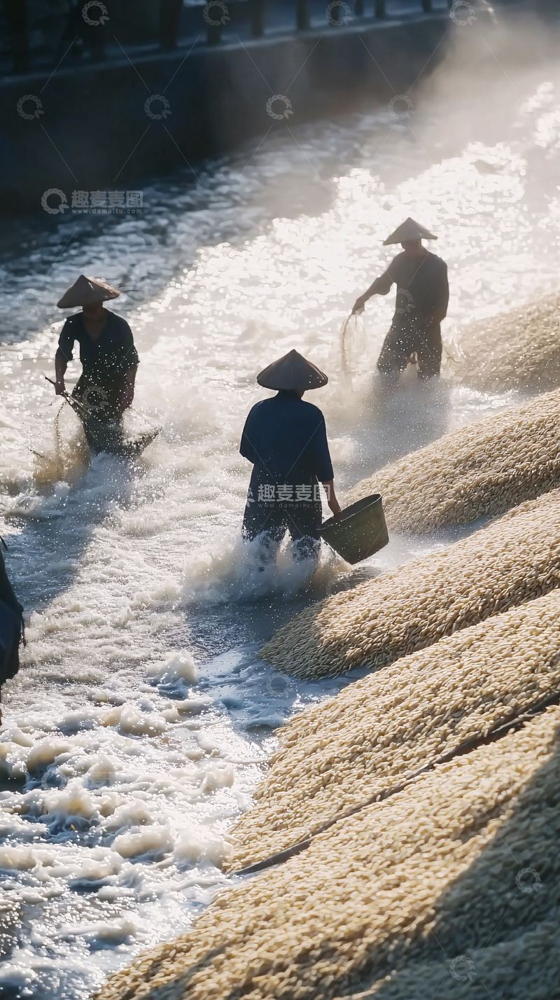高清大图下载【趣麦麦图】河流中劳作的人们