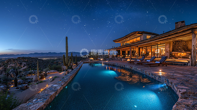 高清大图下载【趣麦麦图】夜景别墅泳池