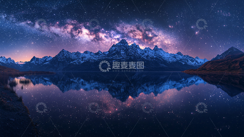 高清大图下载【趣麦麦图】星空下的雪山倒影