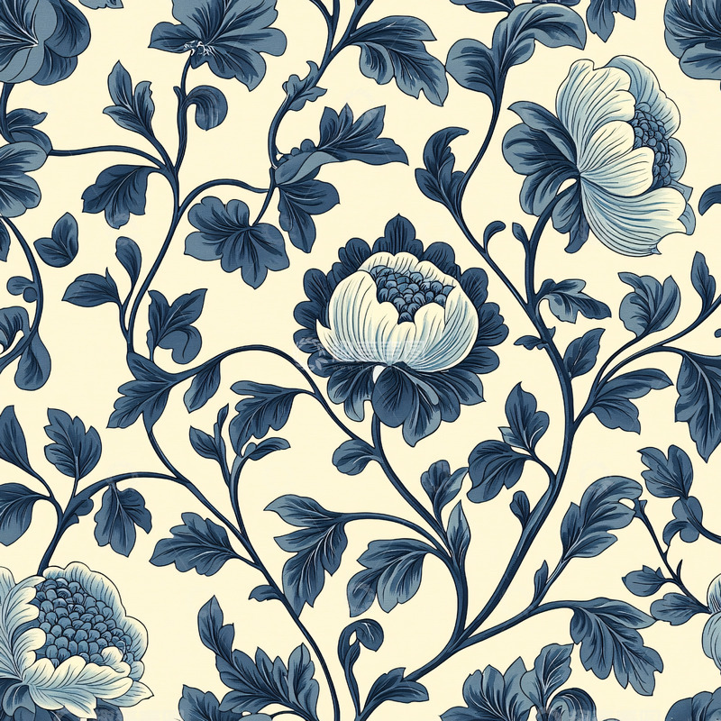 高清大图下载【趣麦麦图】蓝色花卉藤蔓图案壁纸