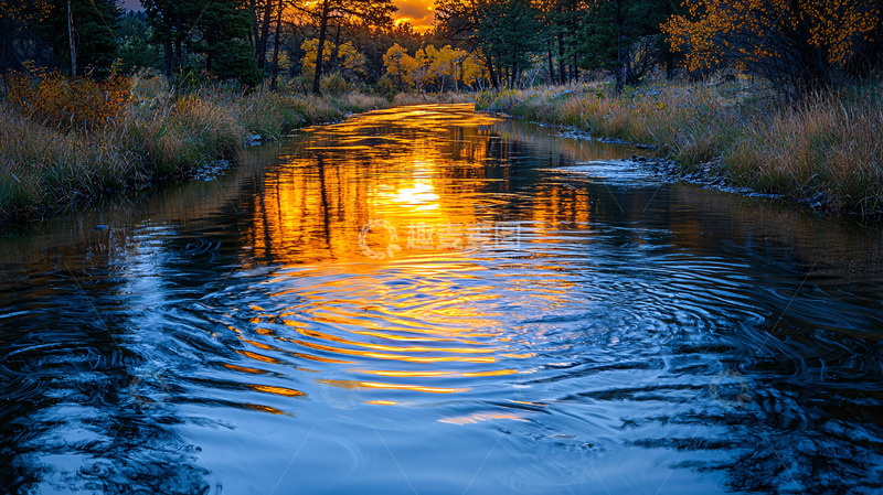 高清大图下载【趣麦麦图】秋日河流落日余晖