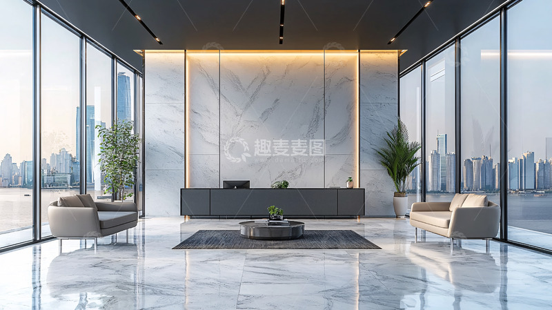 高清大图下载【趣麦麦图】现代简约大理石接待大厅
