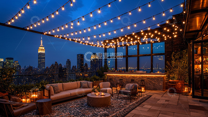 高清大图下载【趣麦麦图】夜景屋顶酒吧