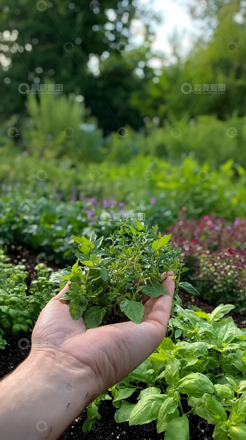 高清大图下载【趣麦麦图】手捧新鲜香草
