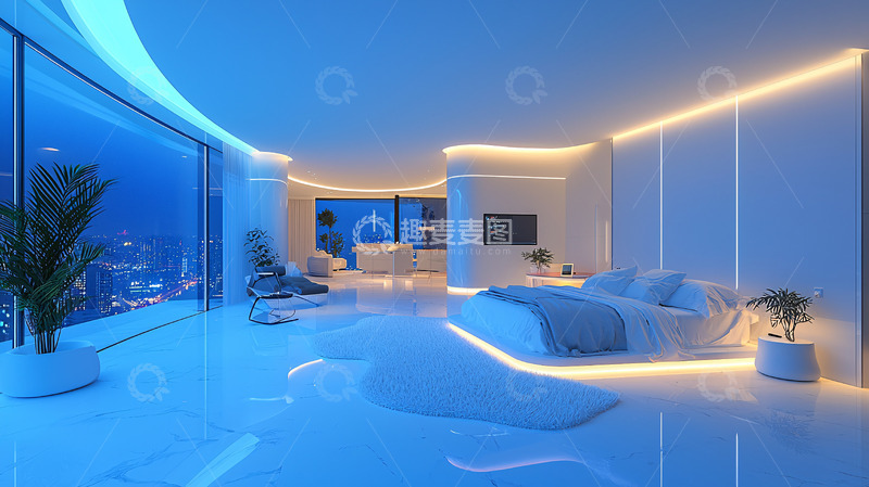 高清大图下载【趣麦麦图】现代化智能卧室夜景