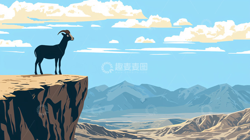 高清大图下载【趣麦麦图】山崖上的黑山羊