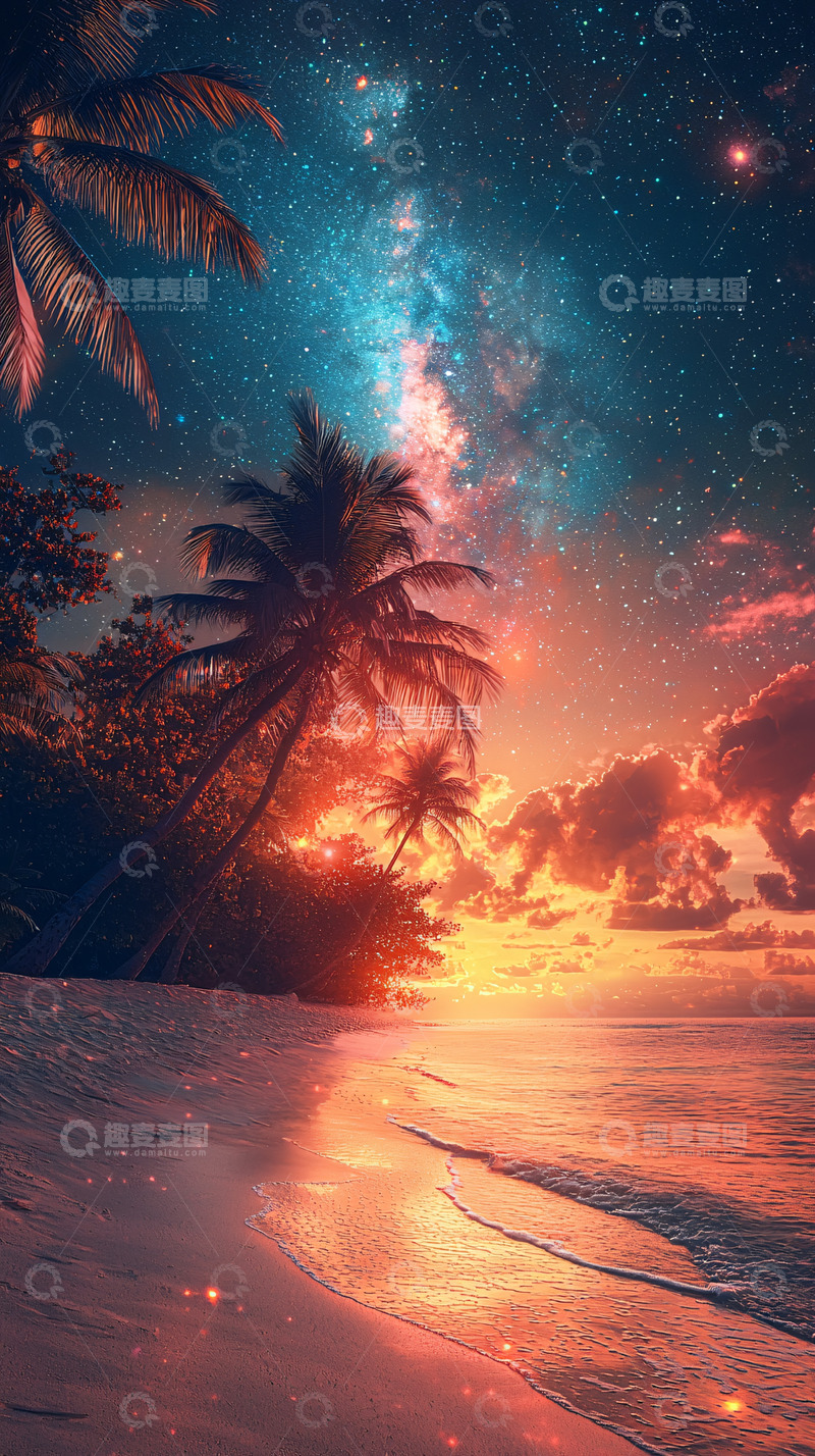 高清大图下载【趣麦麦图】星空下的热带海滩